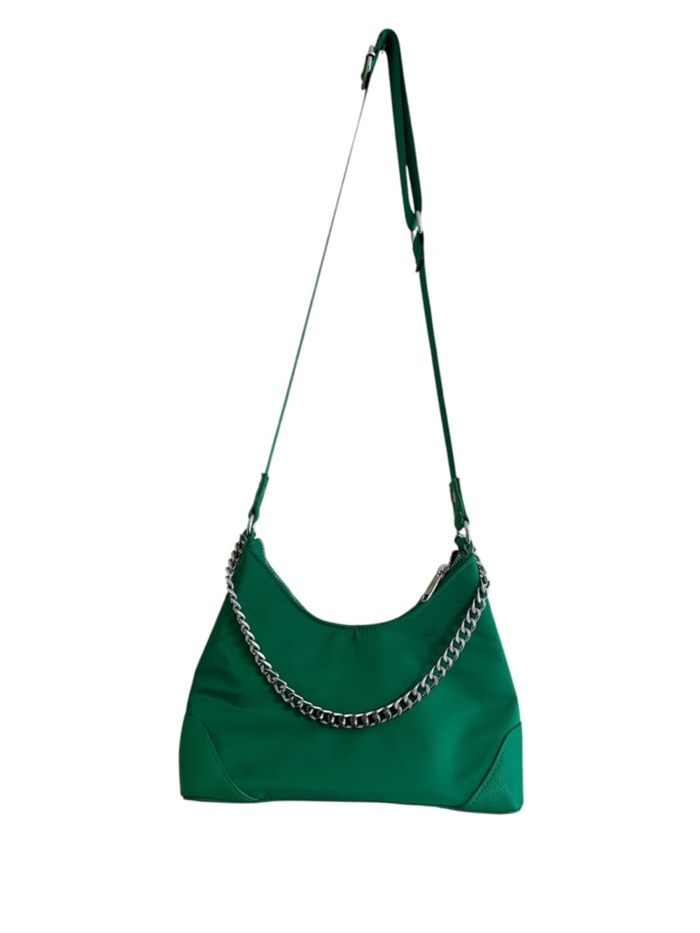 wild fable Emerald Green Shoulder Bag with Silver Chain
